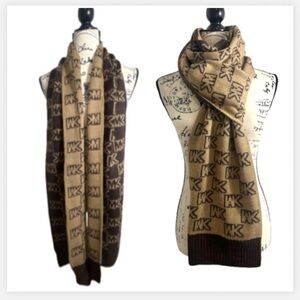 Michael Kors  Monogram Brown and Tan Dual-Tone Logo Long Scarf